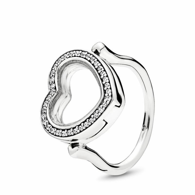 Sparkling Pandora Floating Heart Locket Statement Ring Ireland - Sterling Silver/Glass/Cubic Zirconi